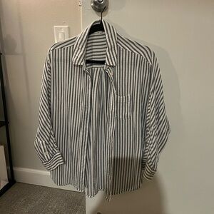 light blue and white button down top